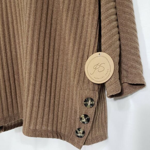 Parallel Skies Womens Sweater Size Large Ribbed Brown 3/4 Sleeve Dolman Buttons - Picture 4 of 8